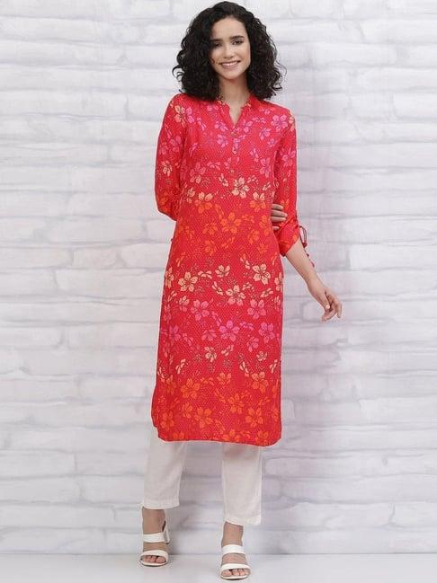 rangriti red printed straight kurta