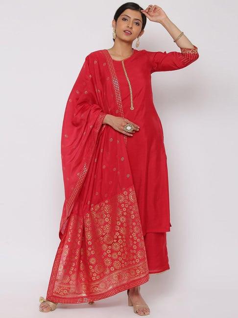 rangriti red straight fit kurta bottom dupatta set