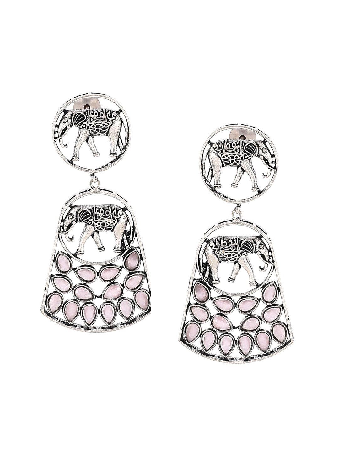 rangriti silver-toned contemporary jhumkas earrings