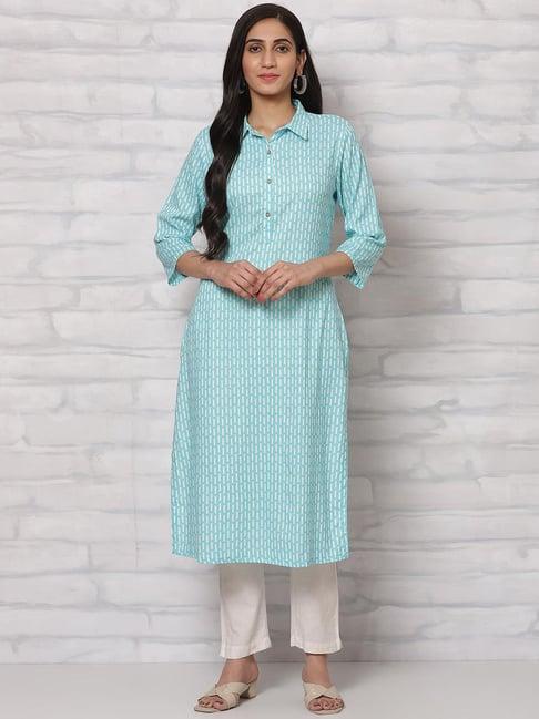 rangriti sky blue striped straight kurta