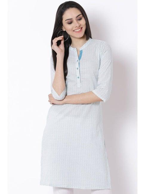 rangriti teal blue cotton woven pattern straight kurta