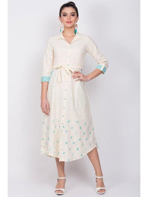 rangriti turquoise cotton printed assymetric dress
