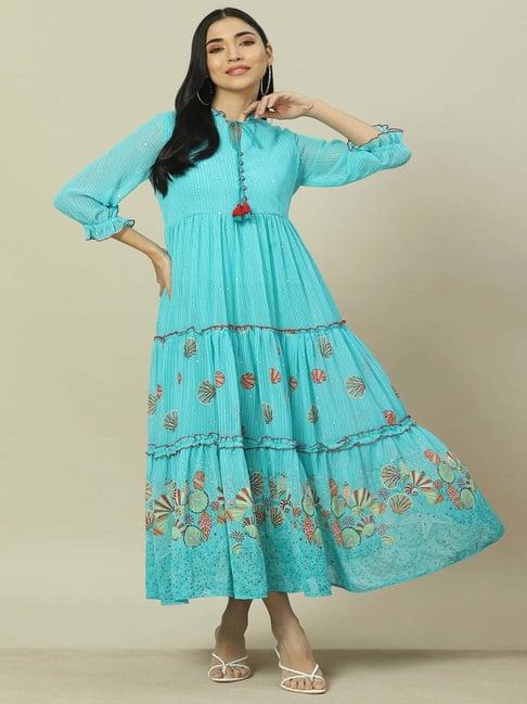 rangriti turquoise printed maxi dress