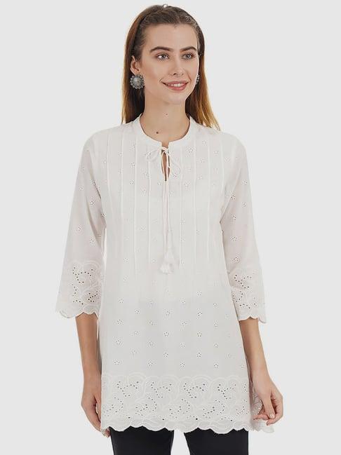 rangriti white cotton embroidered tunic