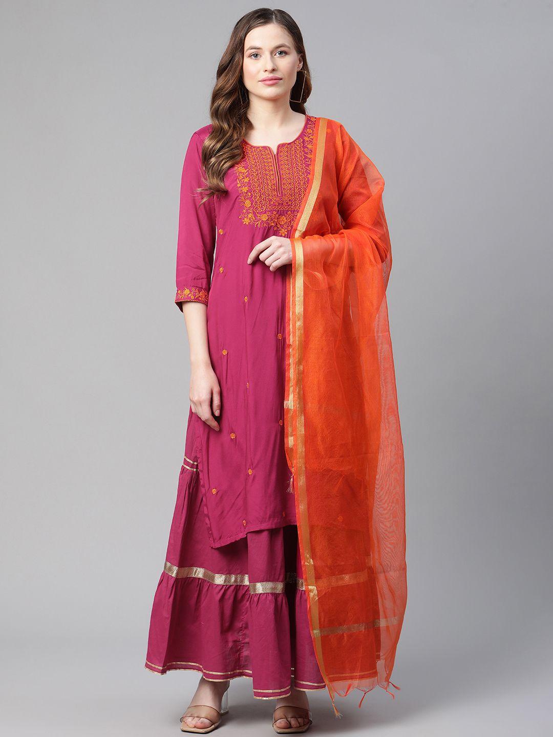 rangriti women assorted embroidered kurta with skirt & dupatta