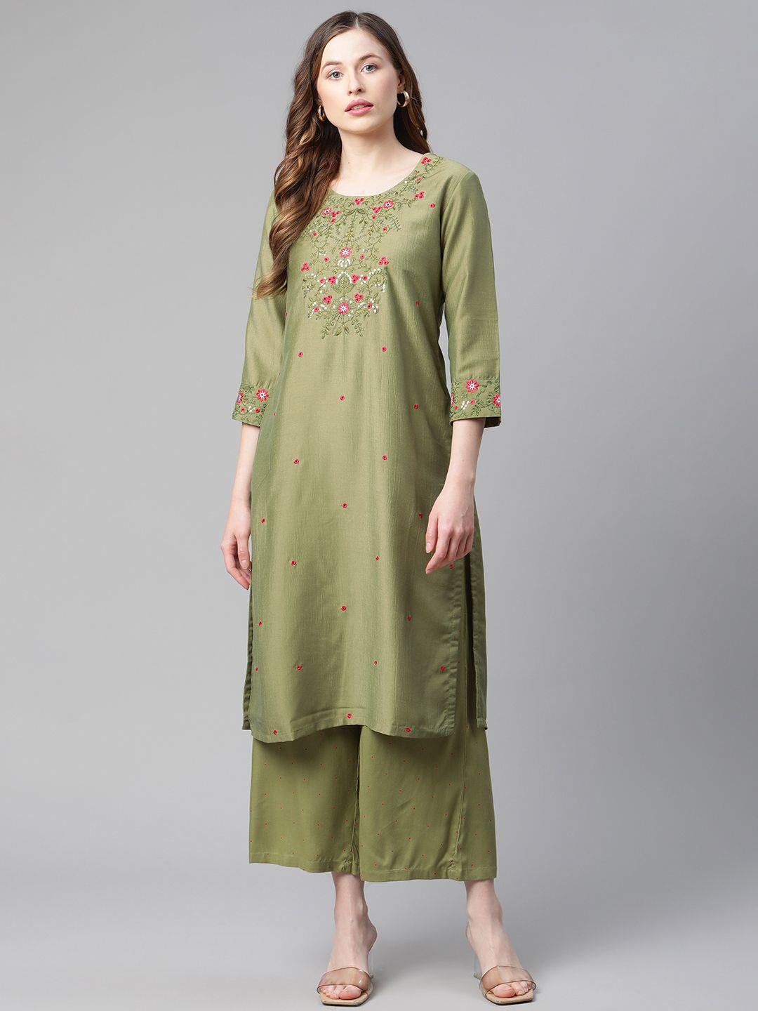 rangriti women assorted floral embroidered kurta with palazzos