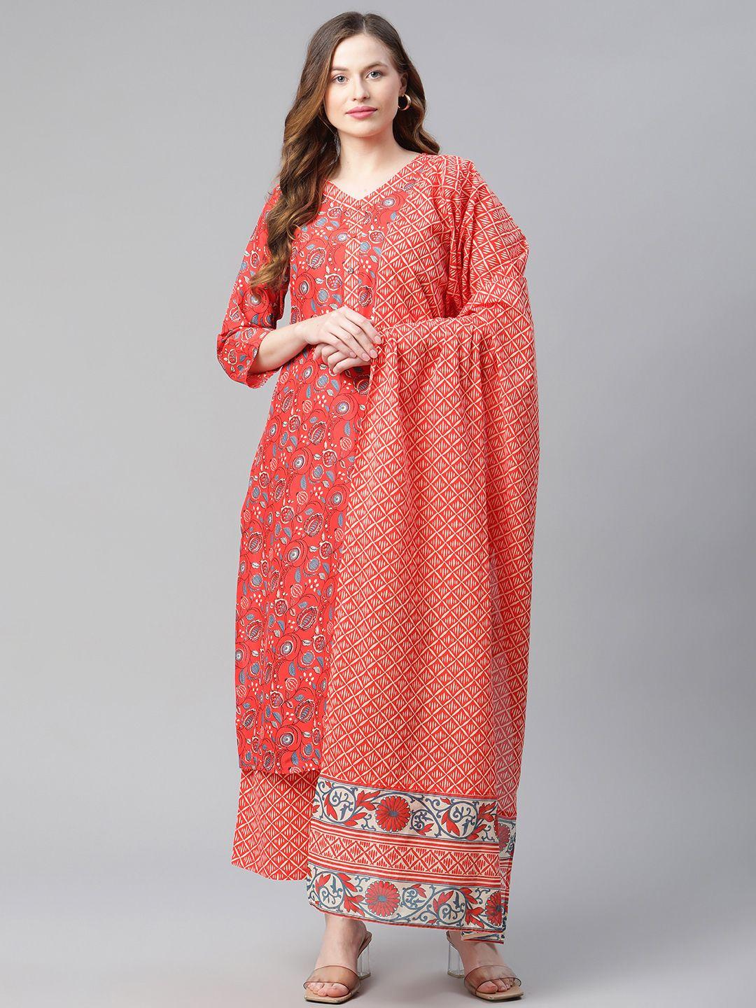 rangriti women assorted printed kurta with palazzos & dupatta