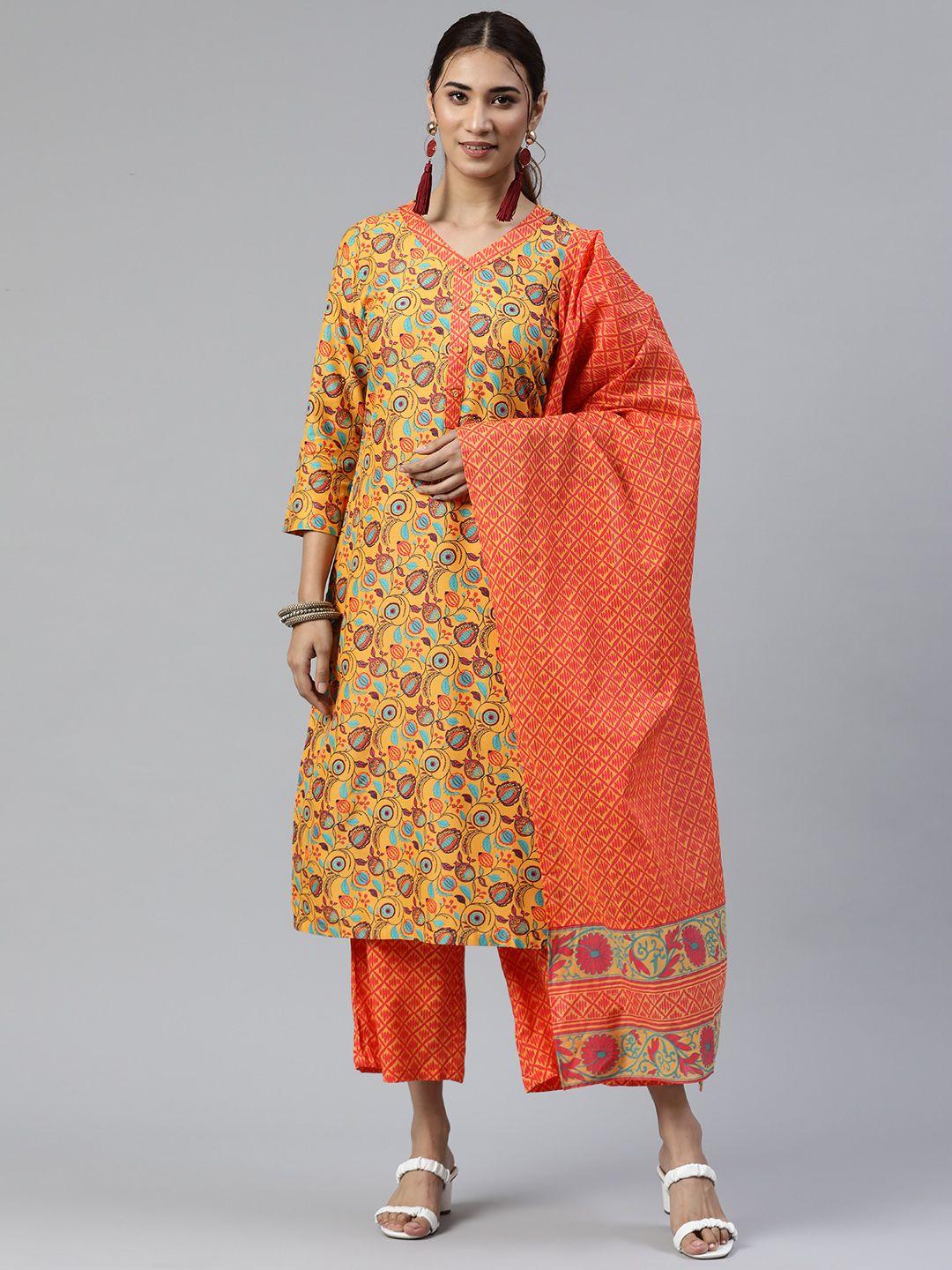 rangriti women assorted printed kurta with palazzos & dupatta