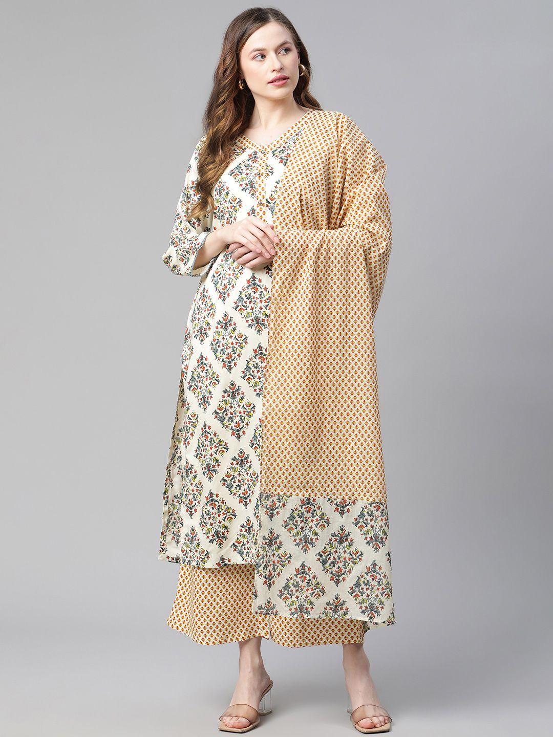 rangriti women assorted printed kurta with palazzos & dupatta