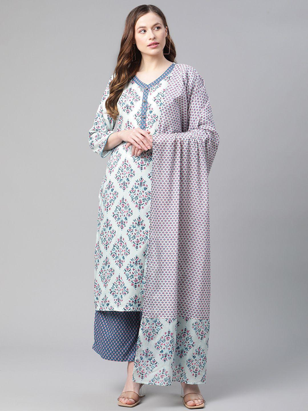 rangriti women assorted printed kurta with palazzos & dupatta