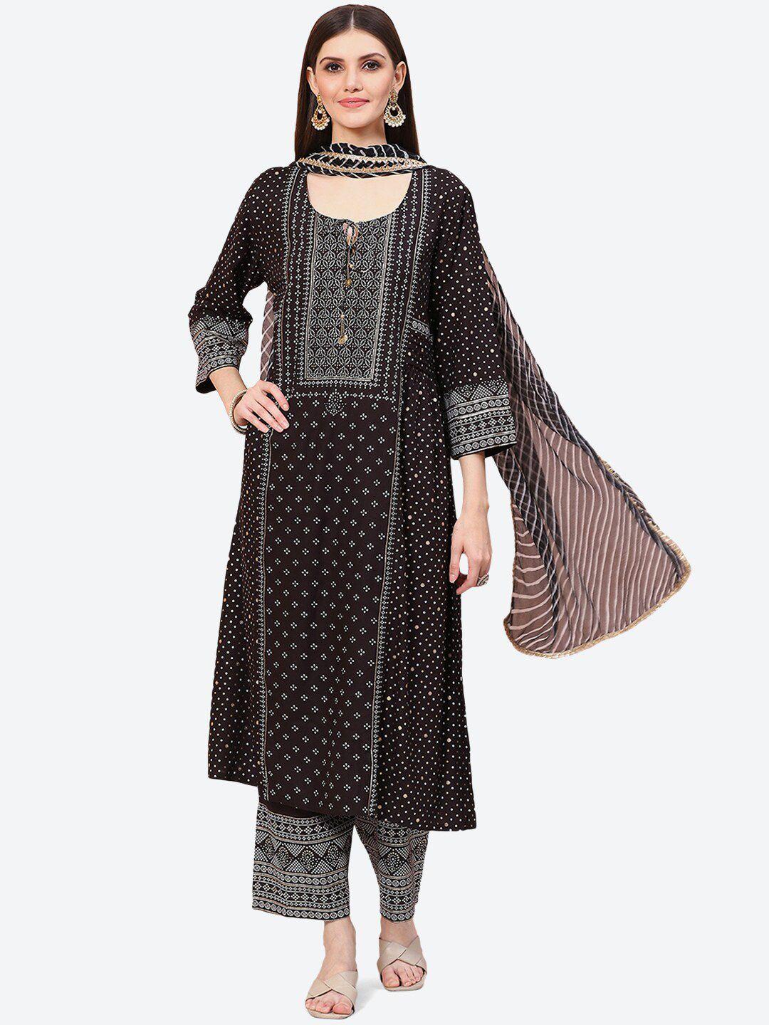 rangriti women bandhani printed regular kurti with trousers & with dupatta