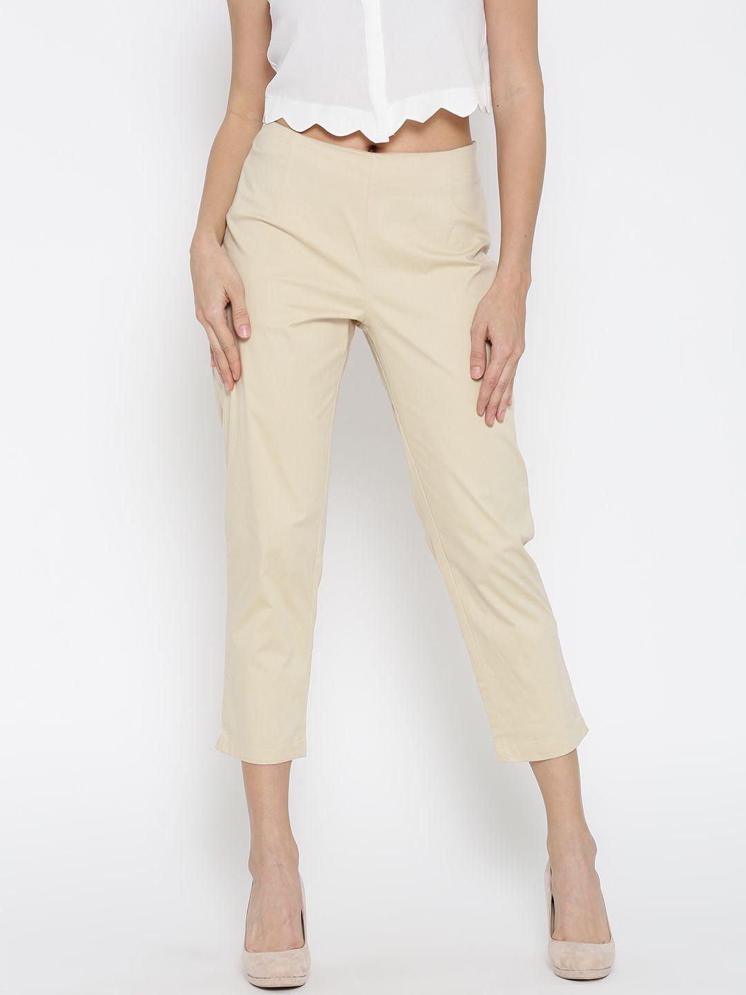 rangriti women beige regular fit cropped regular trousers