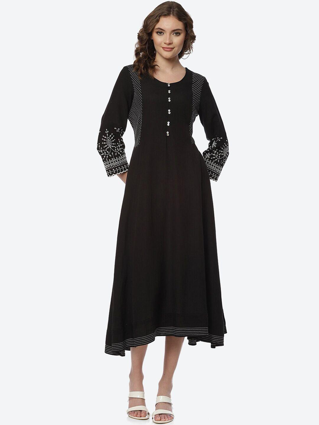 rangriti women black & white thread work kurta