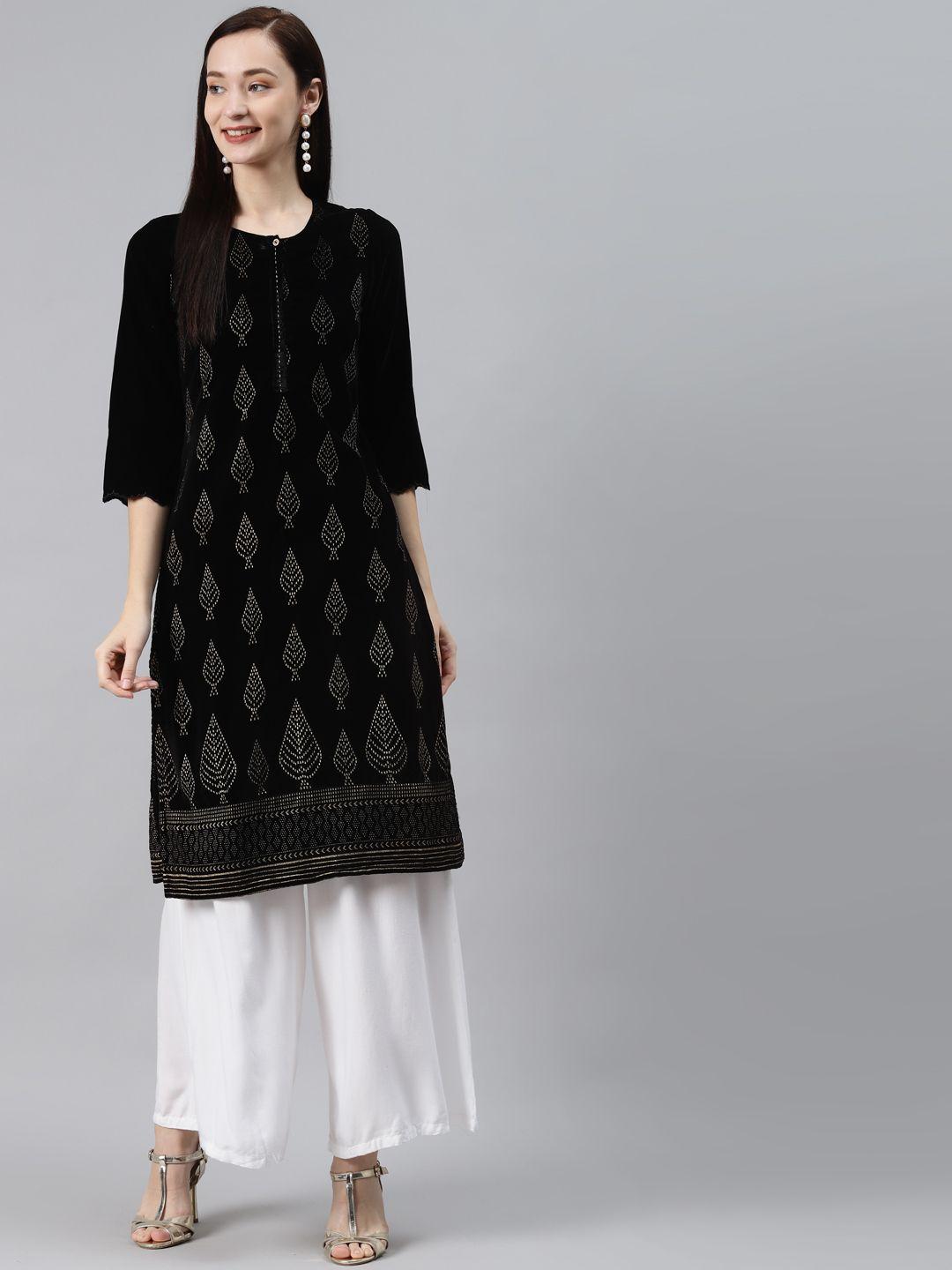 rangriti women black embellished velvet kurta