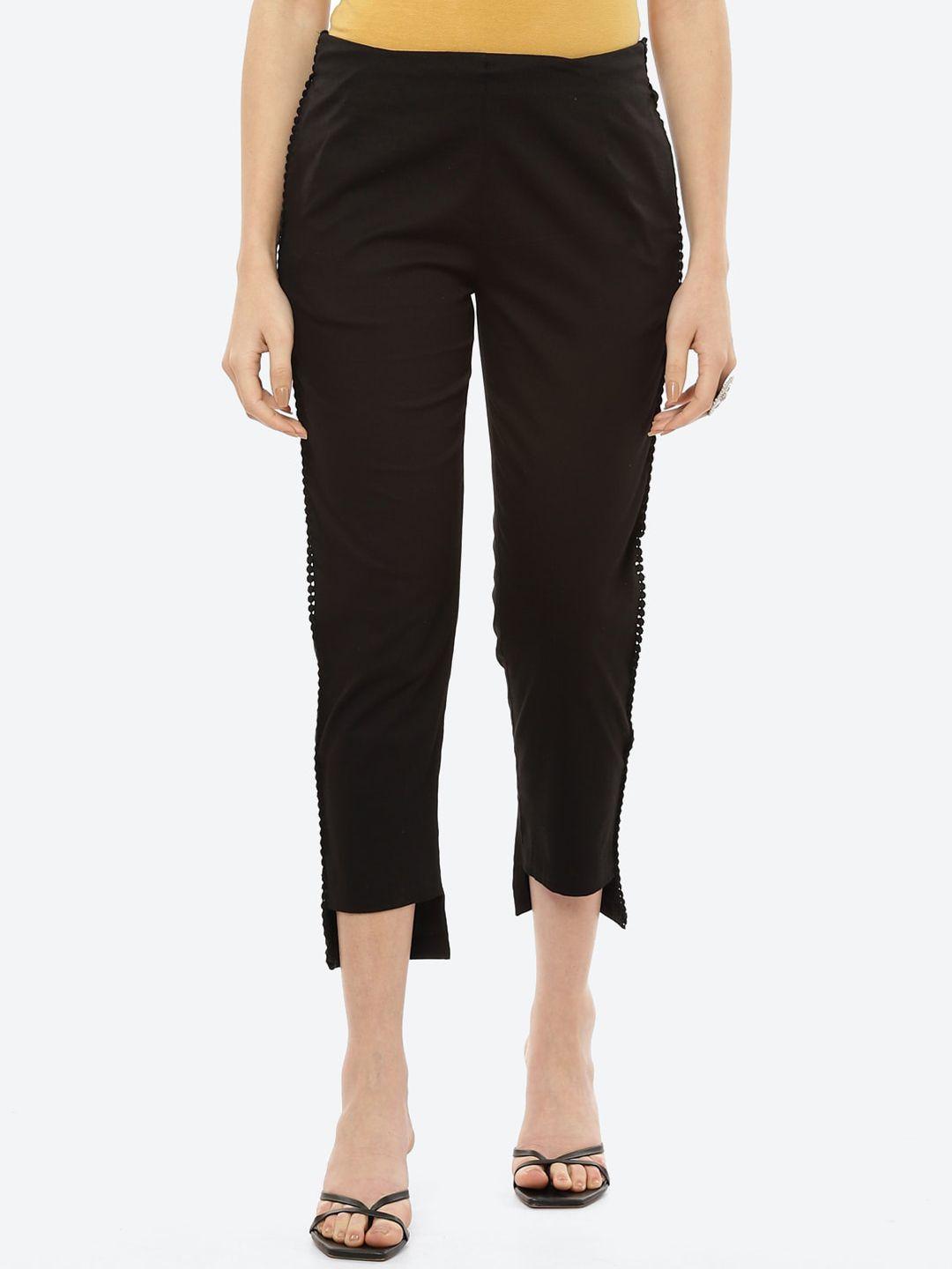 rangriti women black slim fit trousers