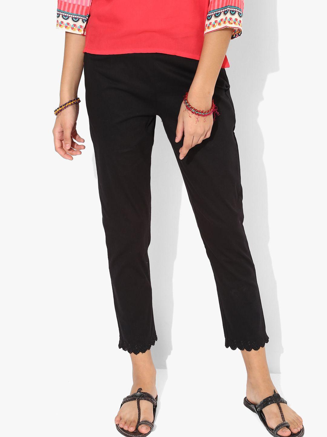 rangriti women black solid slim fit coloured pants