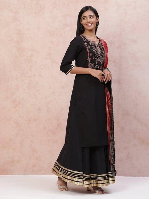 rangriti women black straight suit set