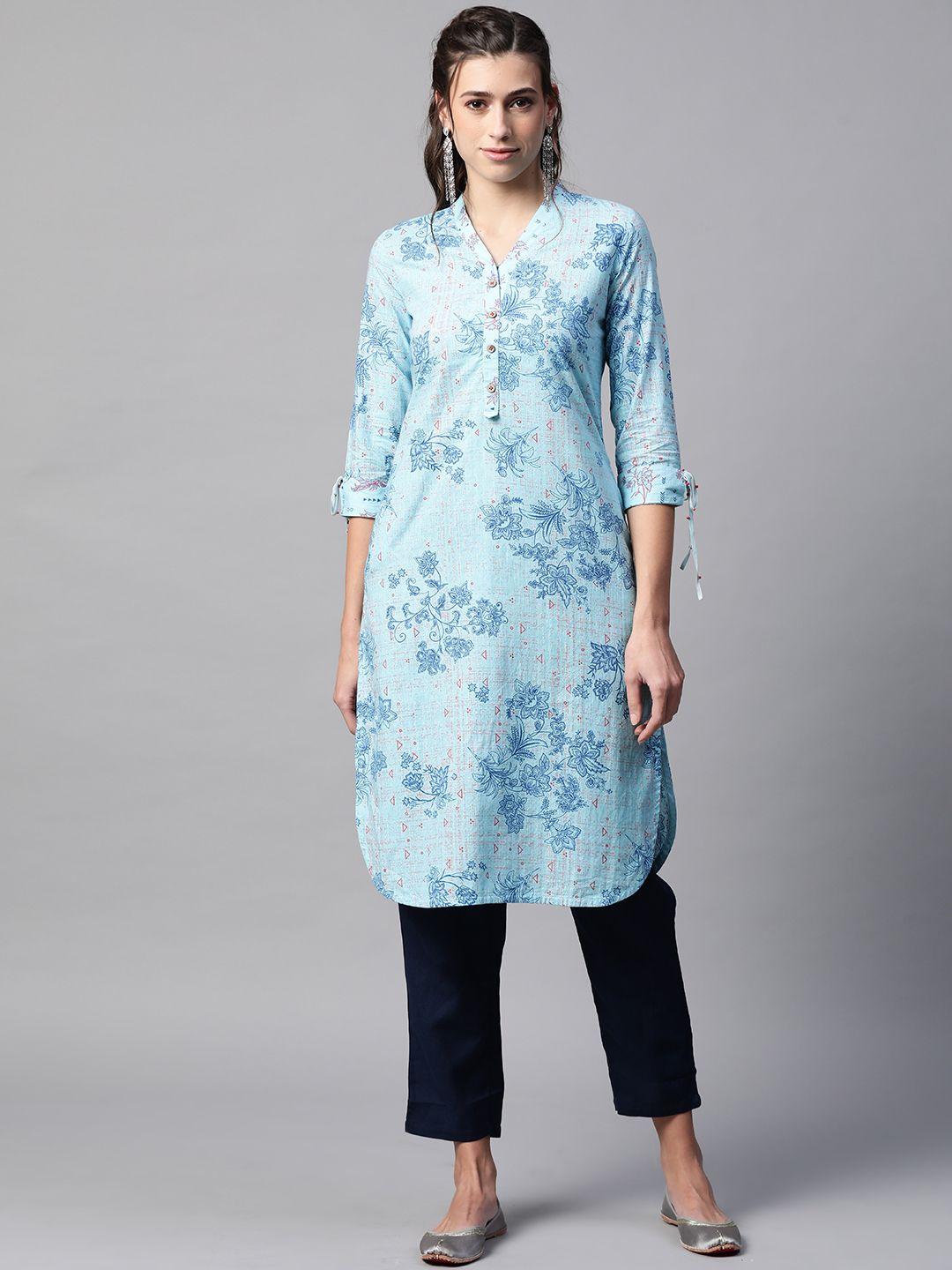 rangriti women blue ethnic motifs printed kurta