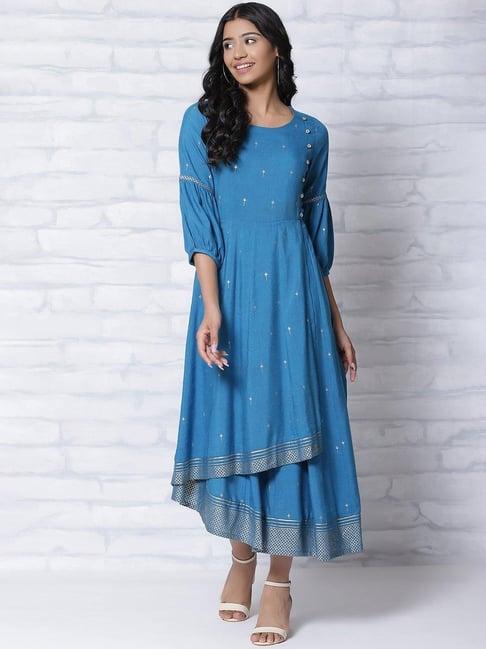 rangriti women blue kalidar dress