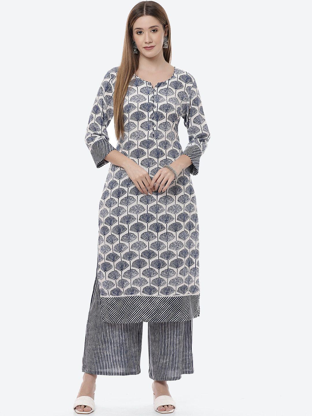 rangriti women blue printed kurti with palazzos