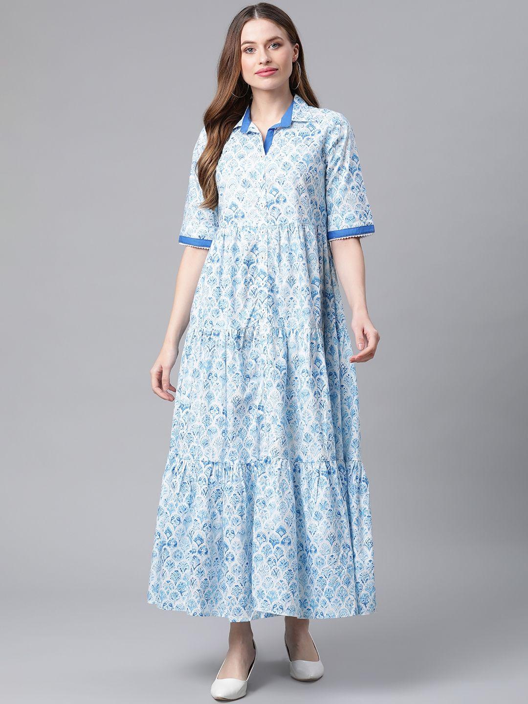 rangriti women blue printed maxi dress