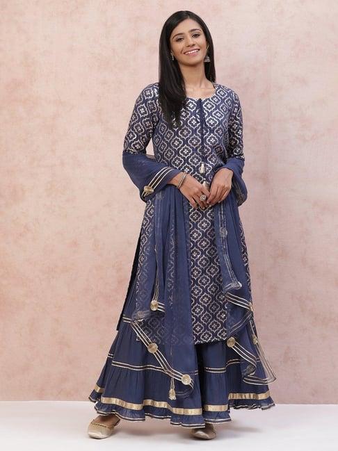 rangriti women blue straight suit set