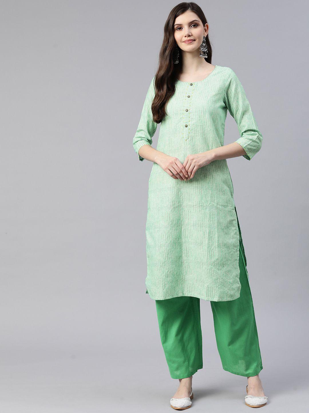 rangriti women cotton self-design kurta with palazzos