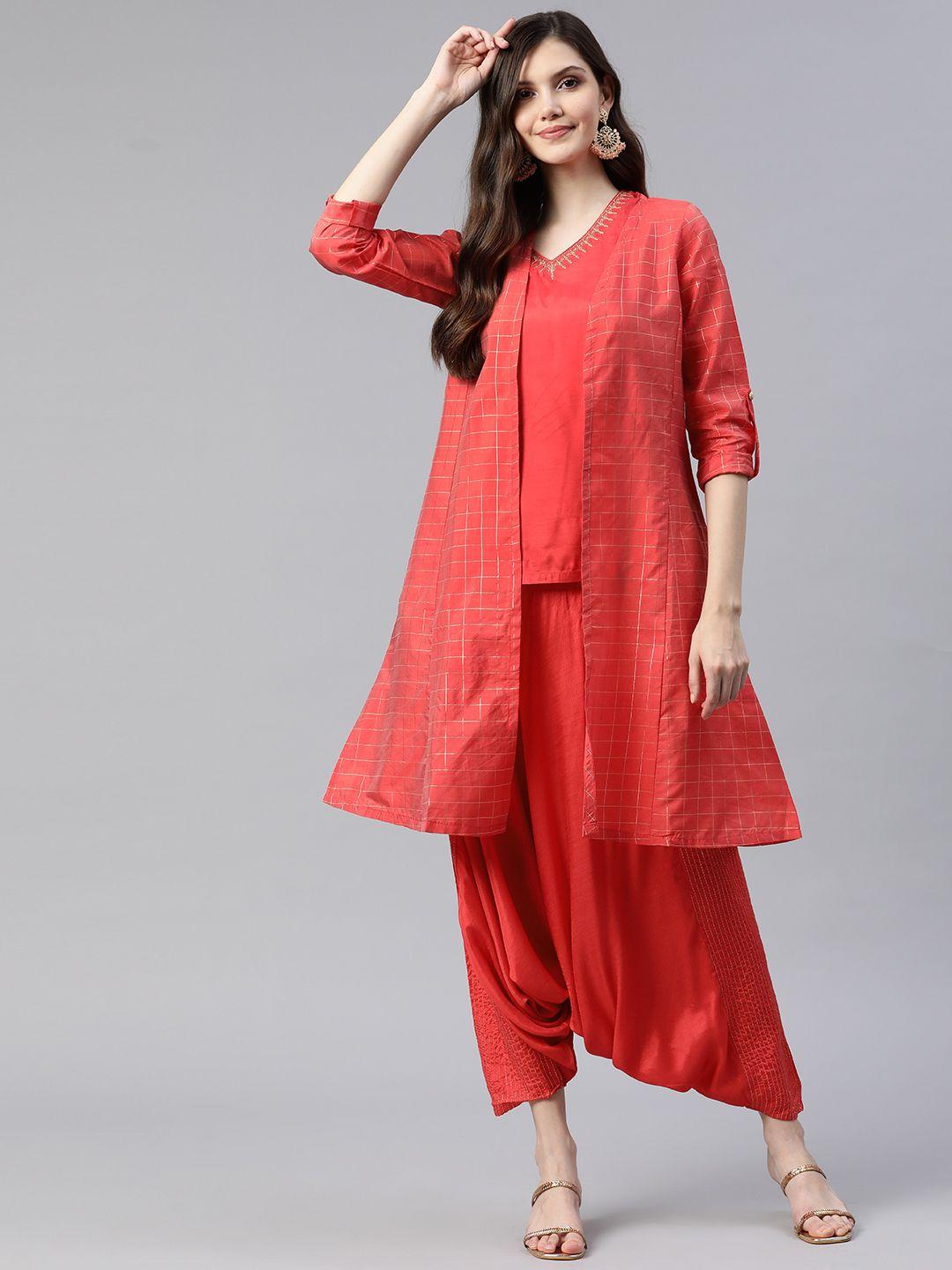 rangriti women embroidered kurta set with shrug