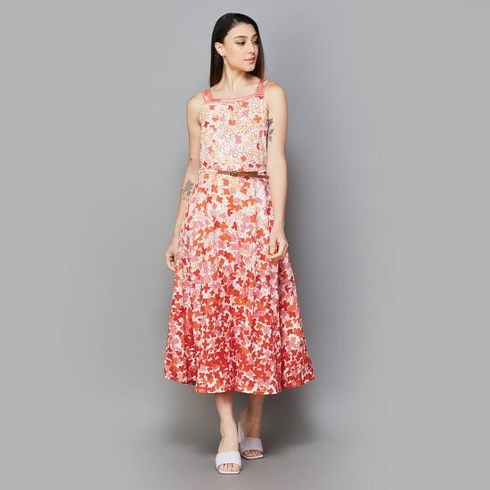rangriti women floral print belted a-line dress