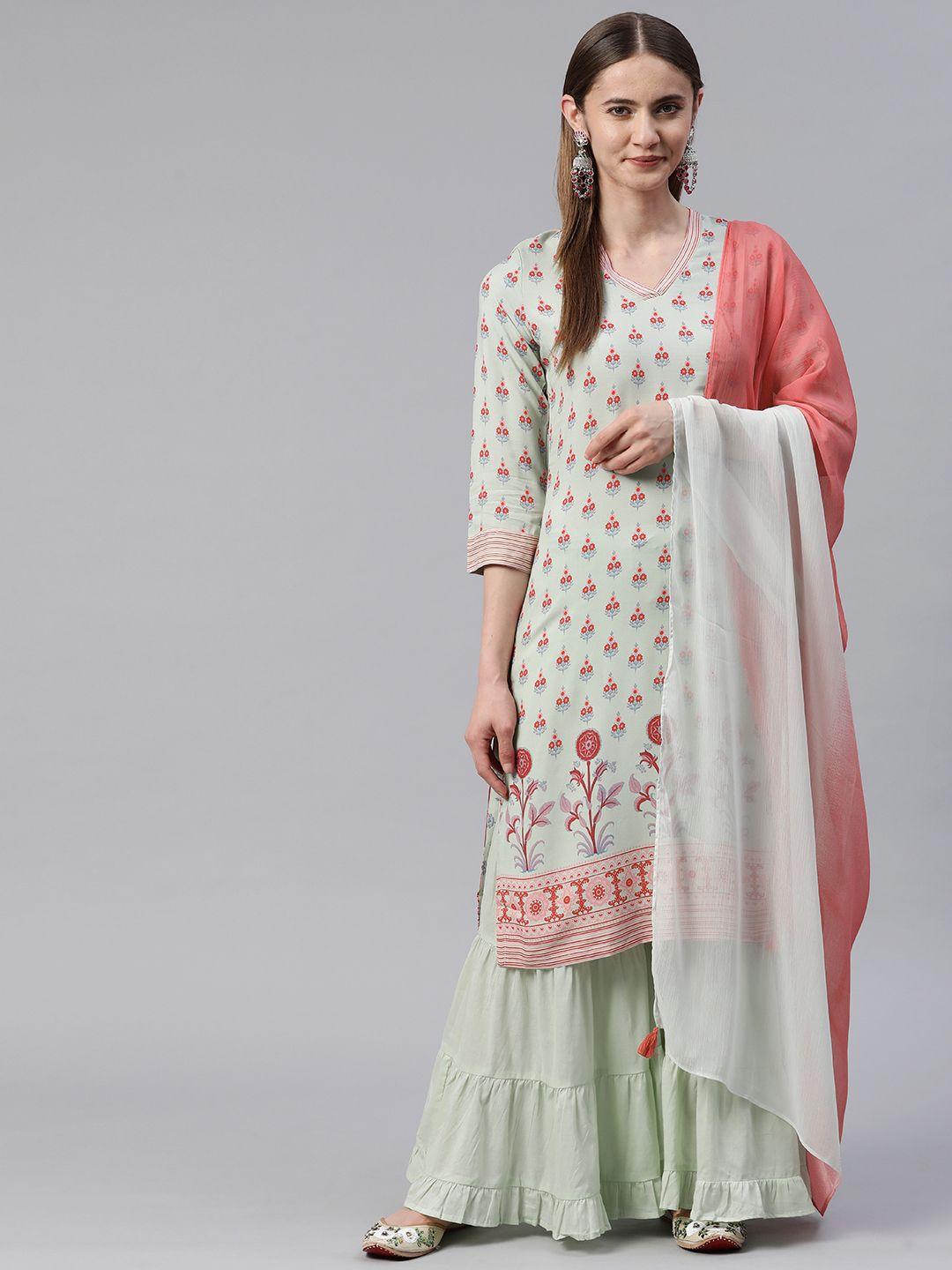 rangriti women floral printed kurta with sharara & with dupatta