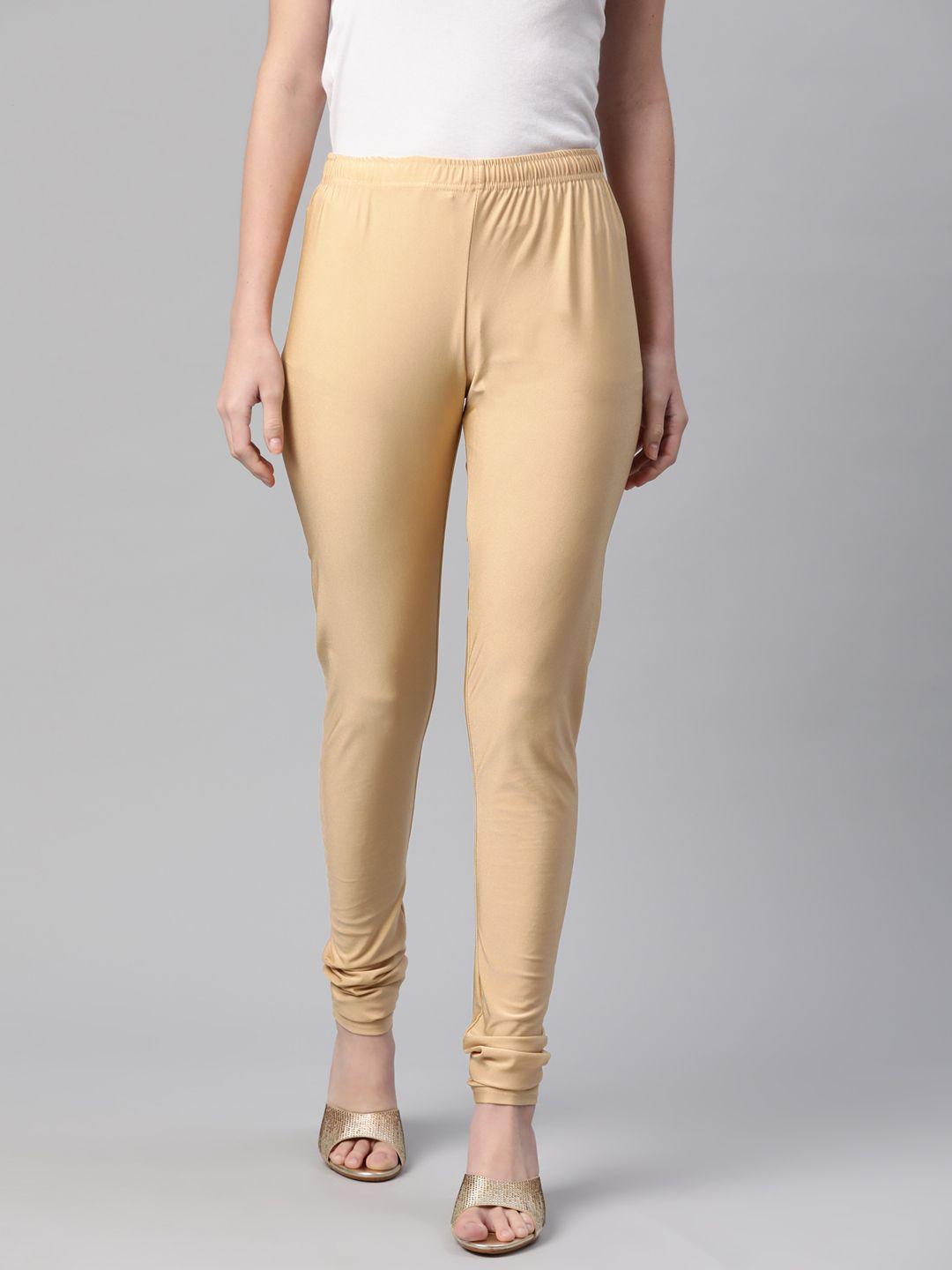 rangriti women gold-toned solid knitted polyester slim fit mid-rise churidar