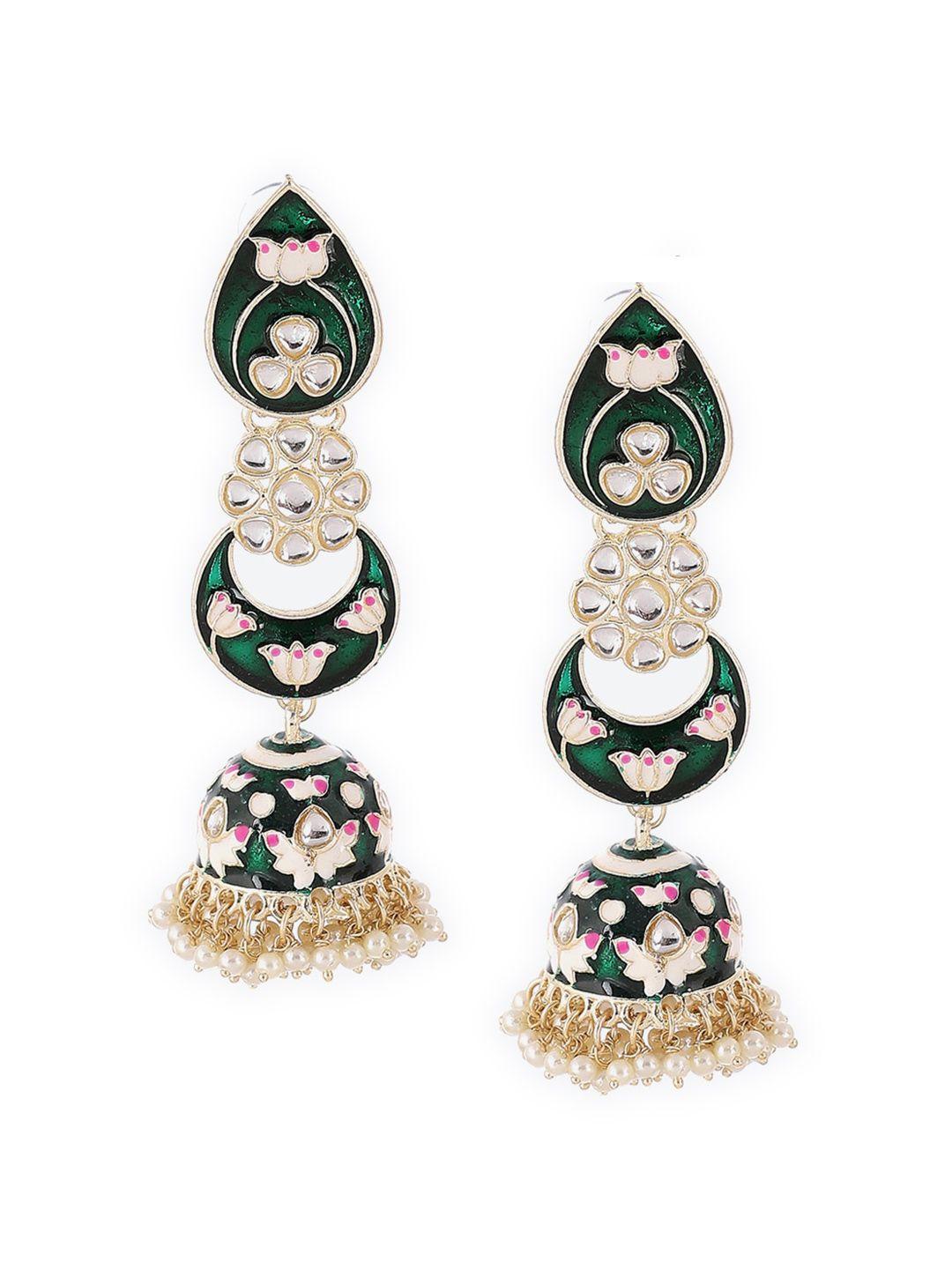 rangriti women green contemporary jhumkas earrings