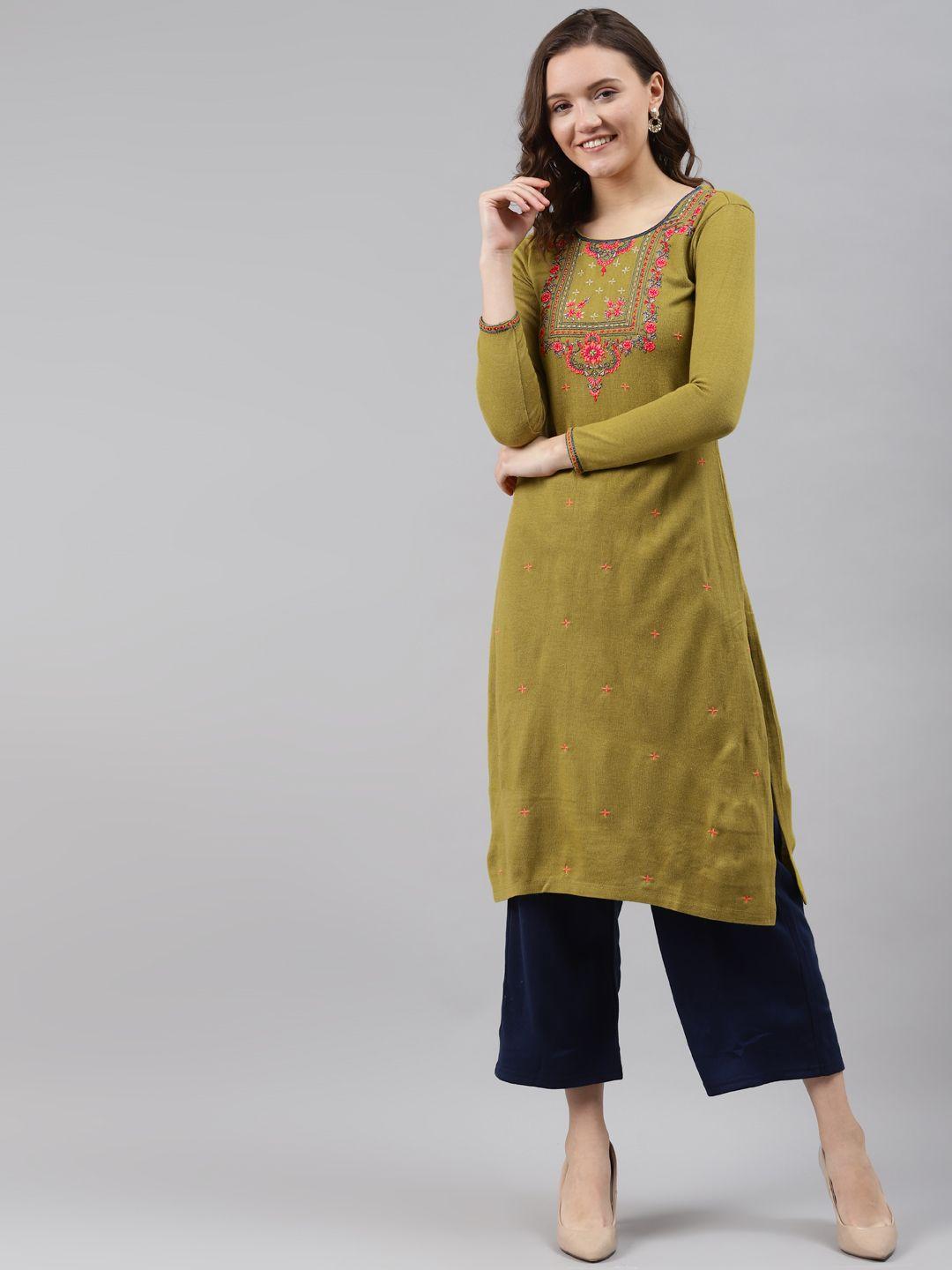 rangriti women green printed kurta