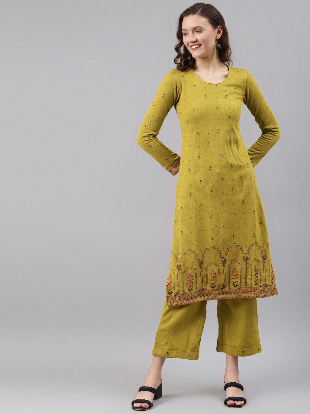 rangriti women green printed regular kurta with palazzos