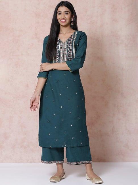 rangriti women green straight kurta