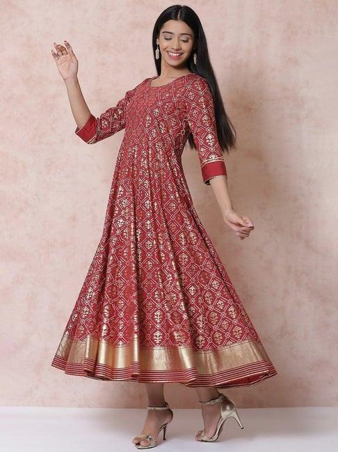 rangriti women maroon kalidar dress