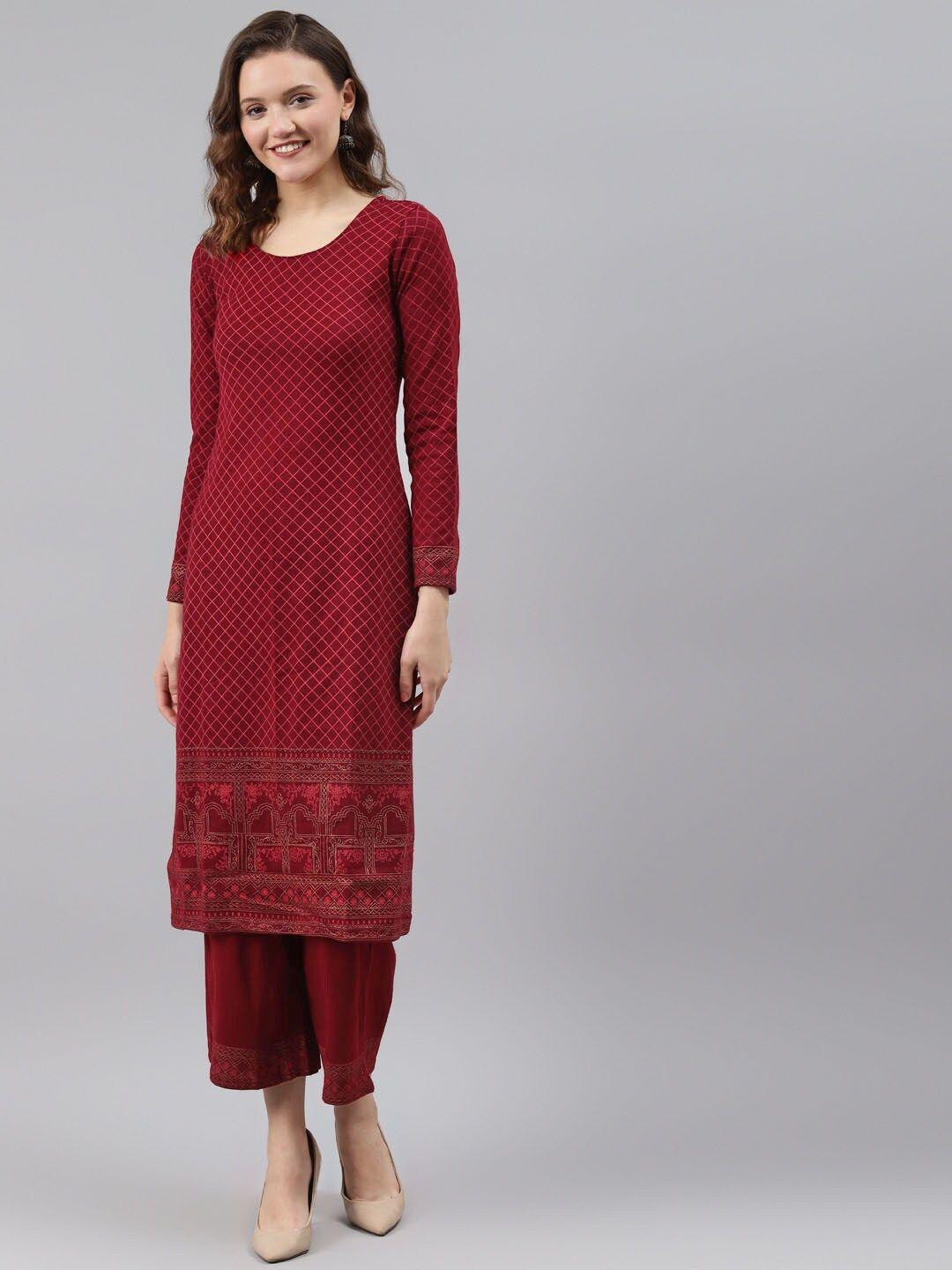 rangriti women maroon regular kurta with trousers