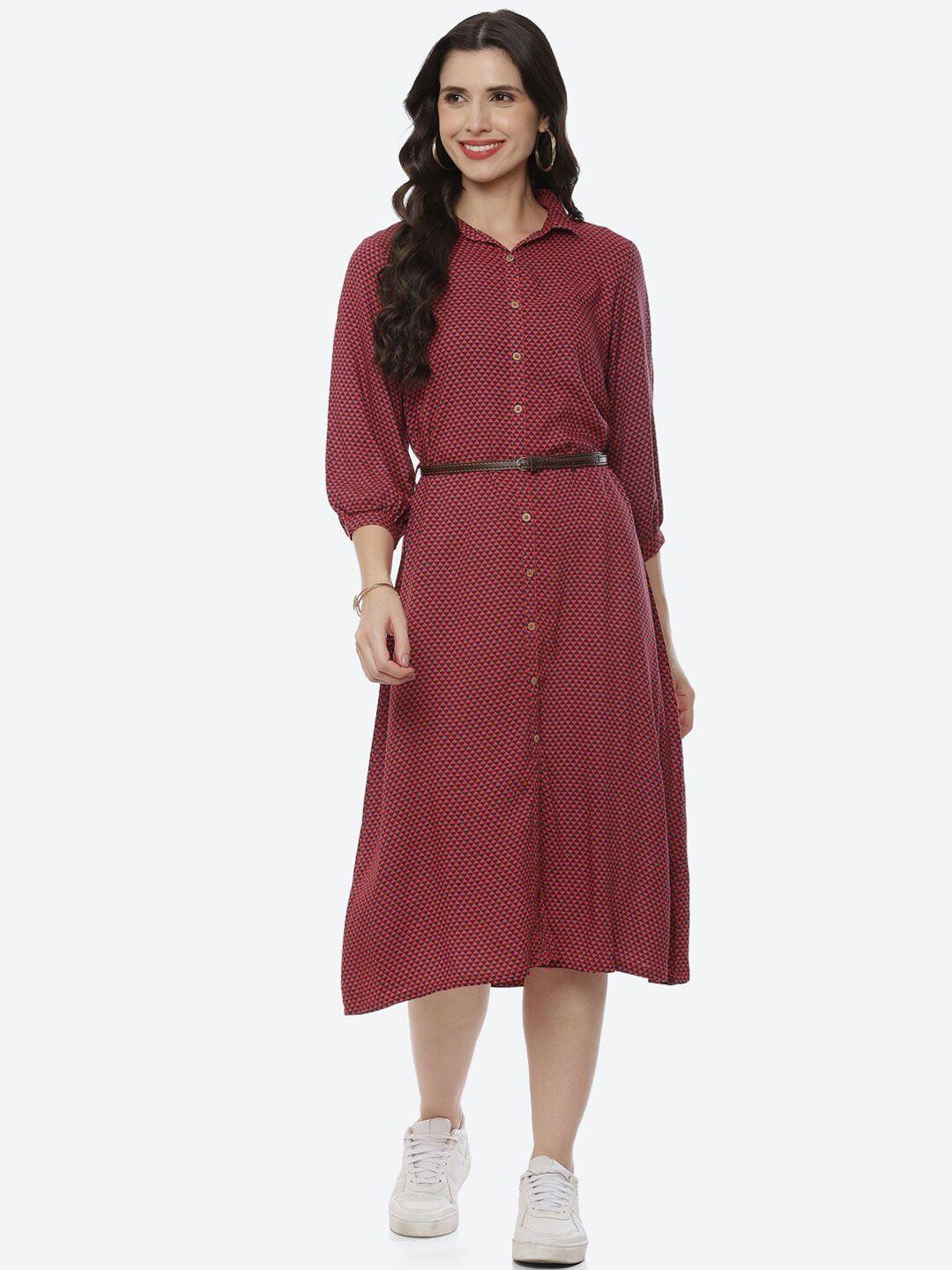 rangriti women maroon shirt midi dress