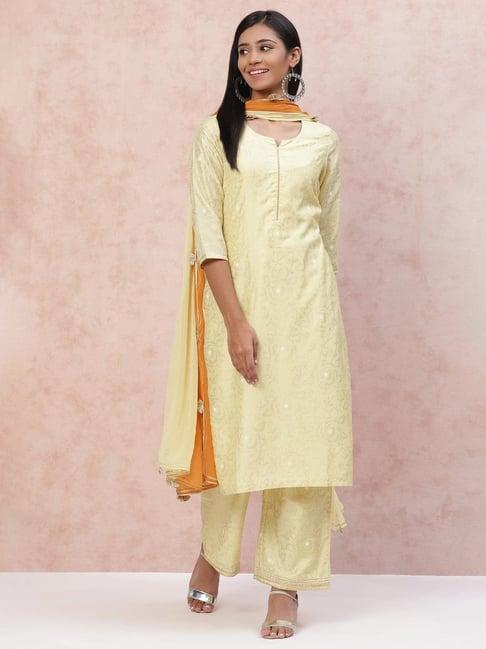 rangriti women mustard straight suit set