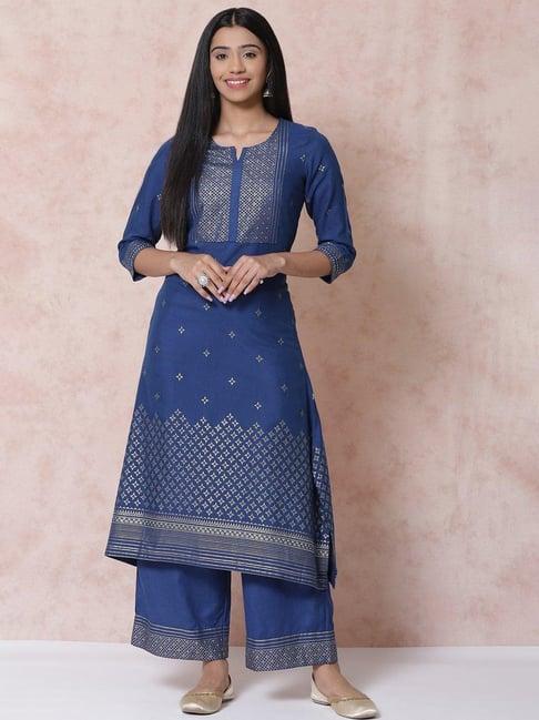 rangriti women navy blue asymmetric kurta