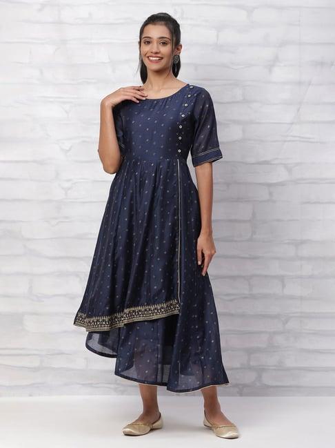 rangriti women navy blue kalidar dress