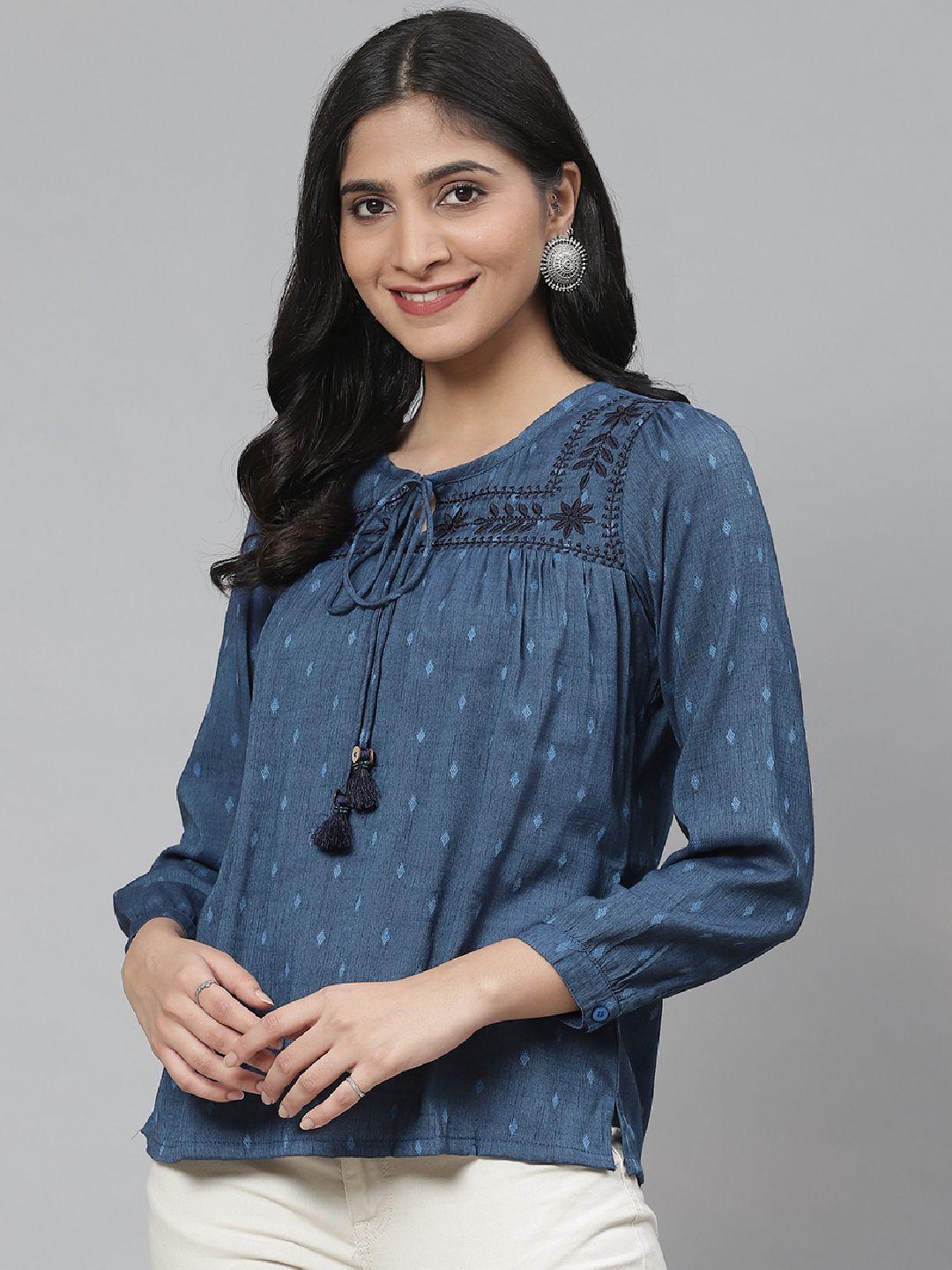 rangriti women navy blue self design top