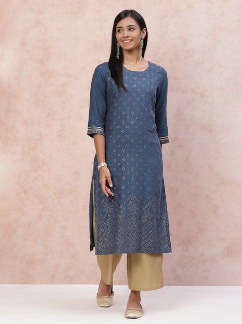 rangriti women navy blue straight kurta