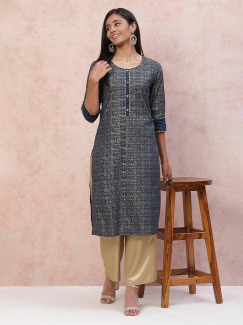 rangriti women navy blue straight kurta