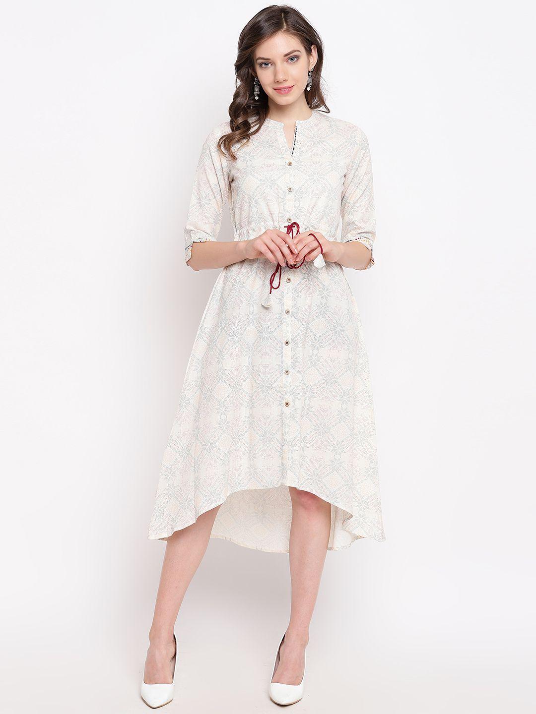 rangriti women off-white printed a-line dress