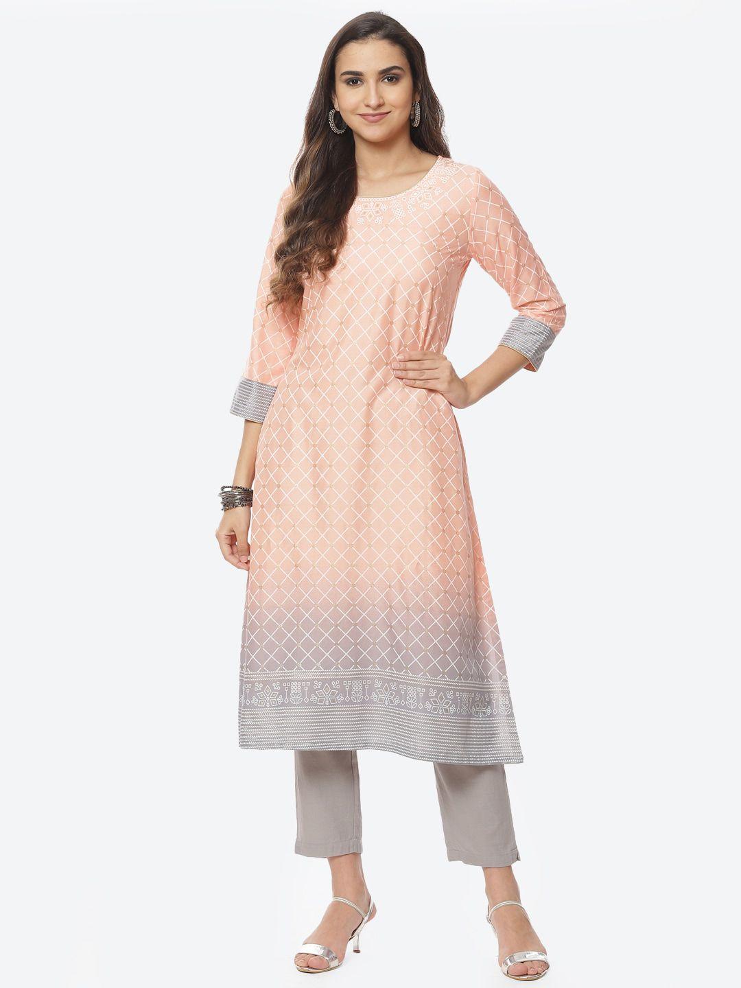 rangriti women peach-coloured ethnic motifs printed kurta