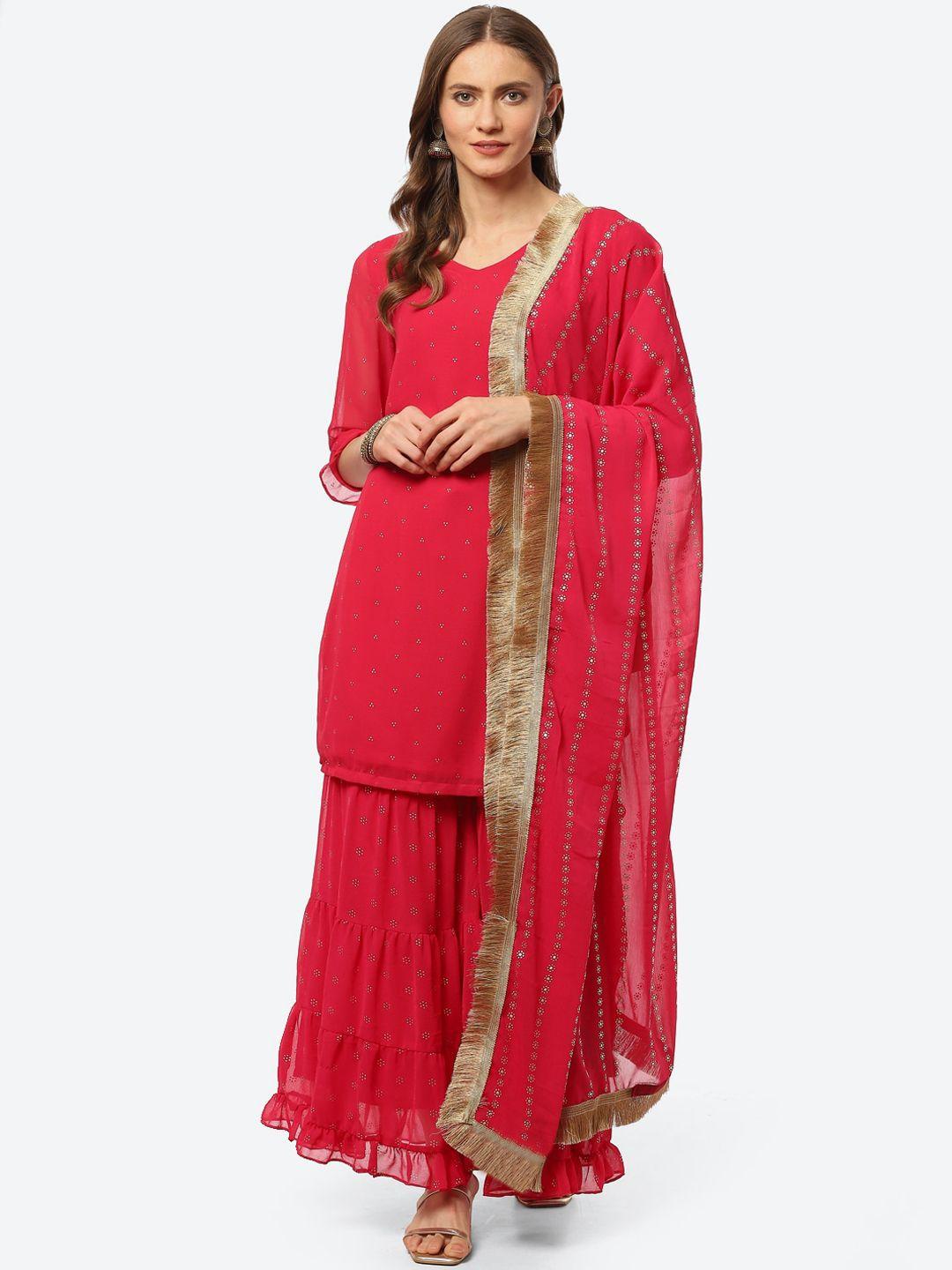 rangriti women pink embroidered regular kurta with sharara & with dupatta