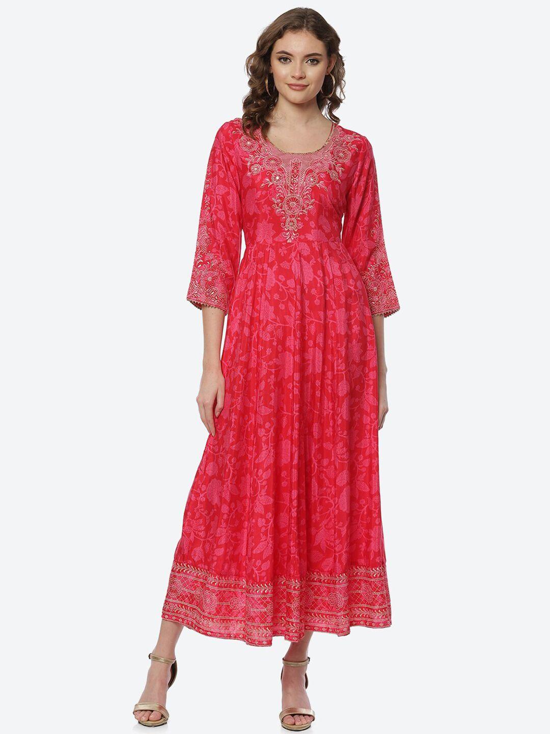 rangriti women pink ethnic motifs maxi dress