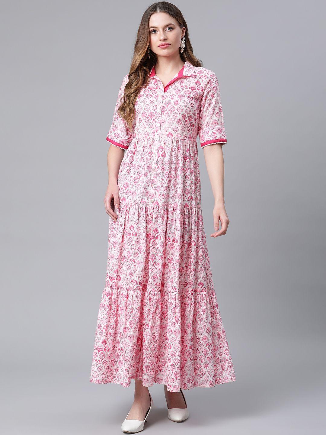 rangriti women pink floral ethnic a-line maxi dress