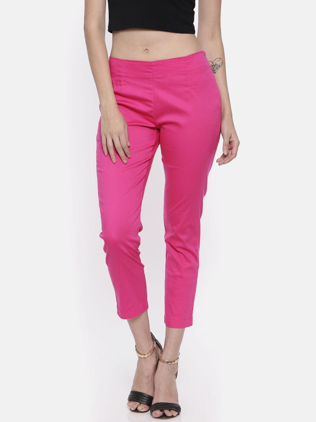 rangriti women pink solid cropped trousers